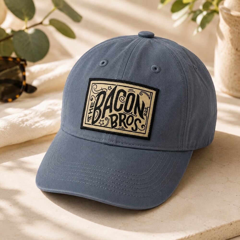 The Bacon Bros Adjustable Snapback Hat Blue Gray Trucker Dad Cap One Size